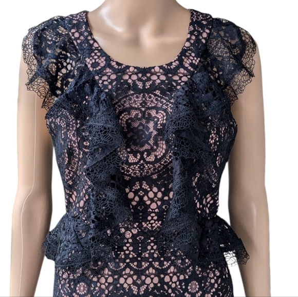 ALEXIS Narasse Dark Romantic Feminine Black Lace Racer Back Ruffle Midi Dress -S - Picture 6 of 7